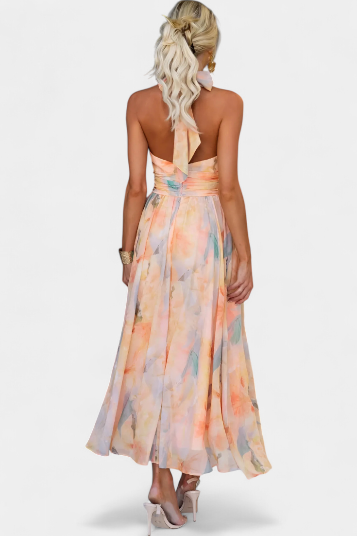 Alaia Halter Dress with Watercolor Print