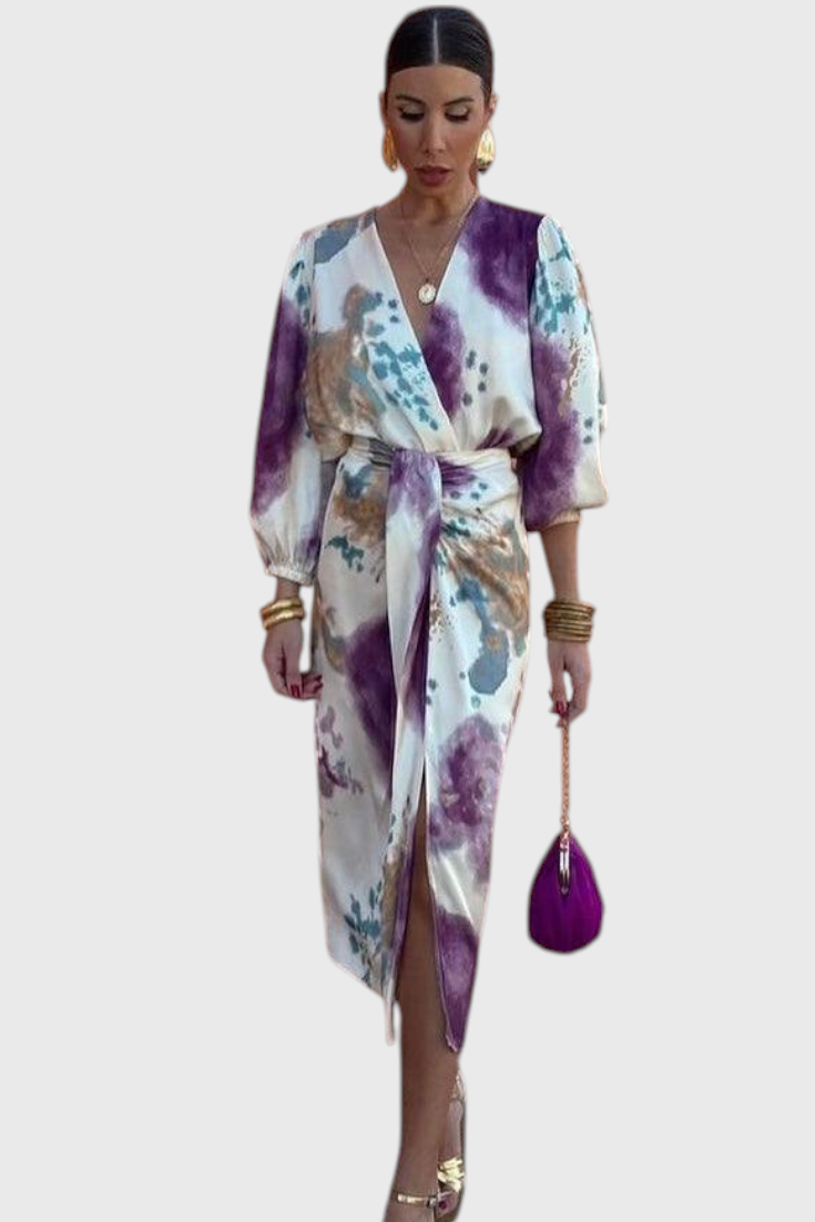 Elara V-Neck Maxi Dress with Knotted Detail