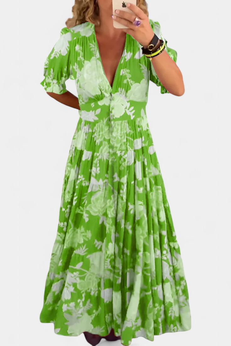 Lina Floral Dress with V-Neckline