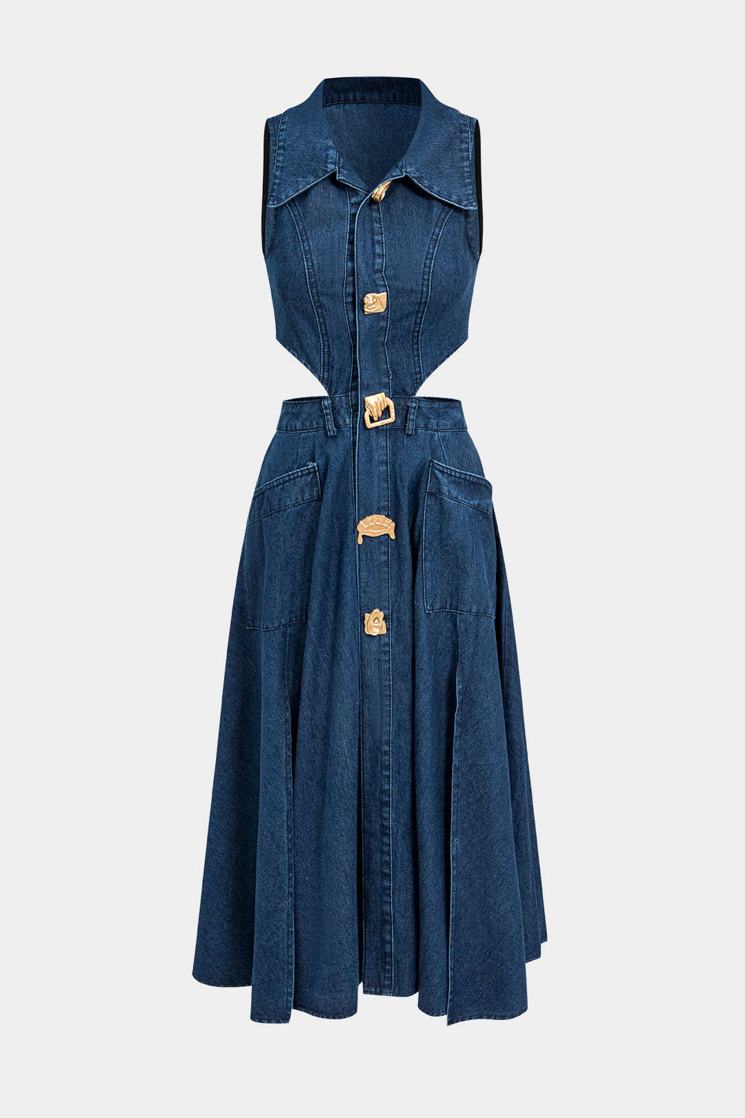 Alia Sleeveless Denim Dress with Elegant Cutout