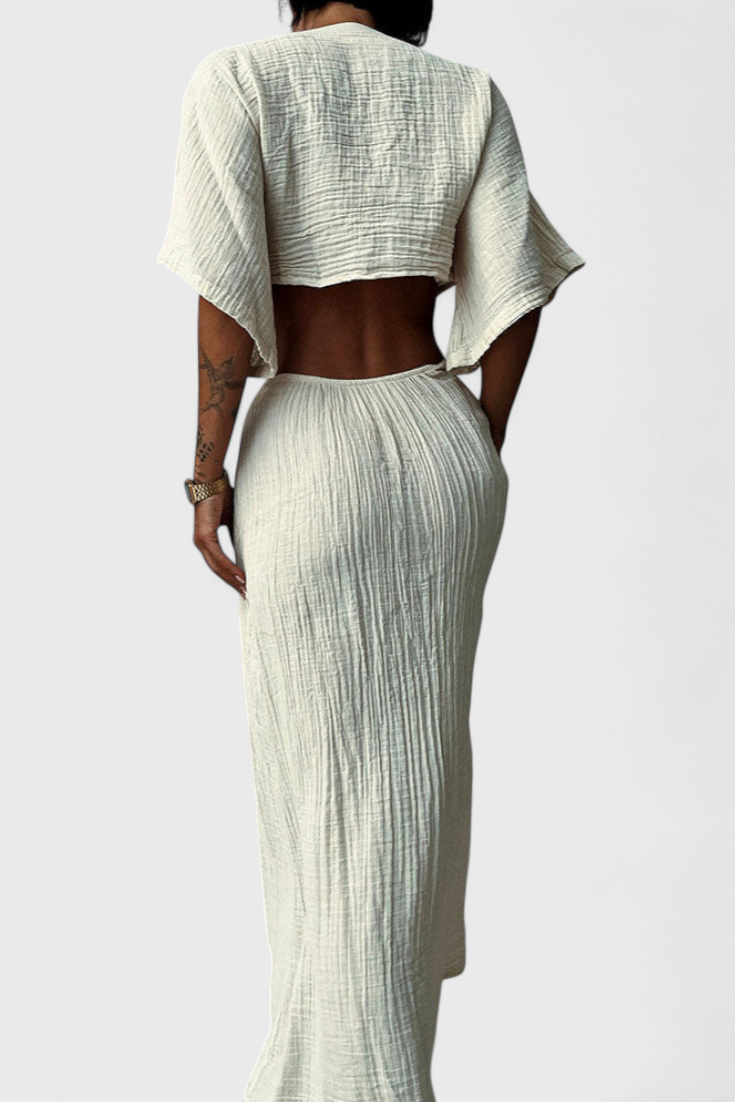 Myra Long Dress with Front Bow and Cut-Out Details