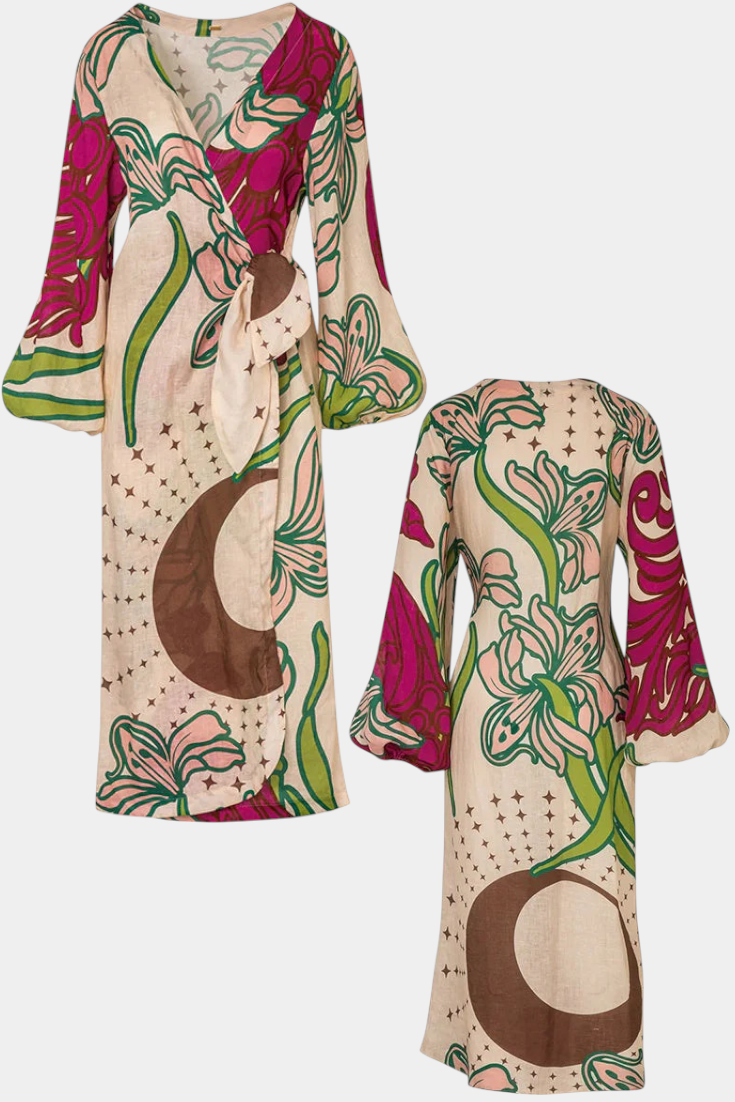 Fana Floral Wrap Dress with Bow Waist