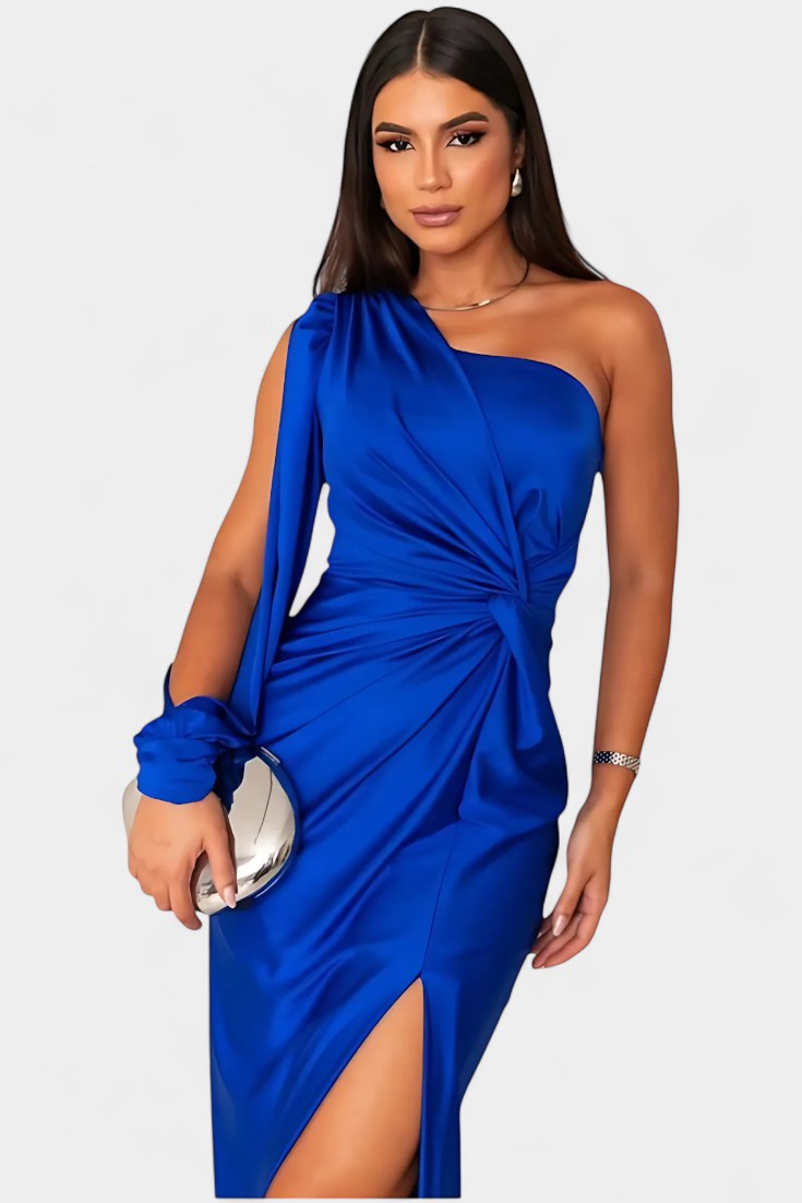 Charlotte One Shoulder Draped Asymmetrical Dress