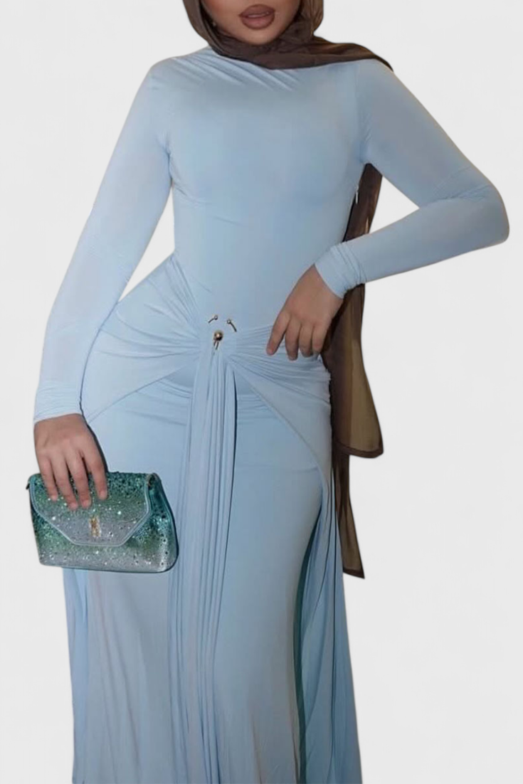 Fatima Pleated Bodycon Dress with Metallic Accessories