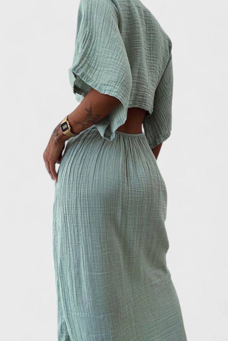 Myra Long Dress with Front Bow and Cut-Out Details