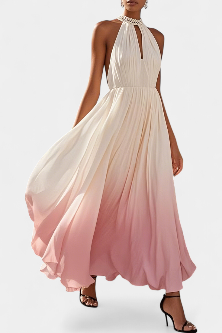 Starla Pleated Halter Dress with Pearl Details