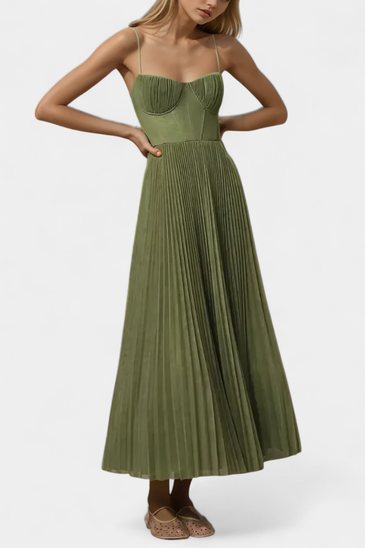 Ottilie Pleated Chiffon Dress with Shaping Corset