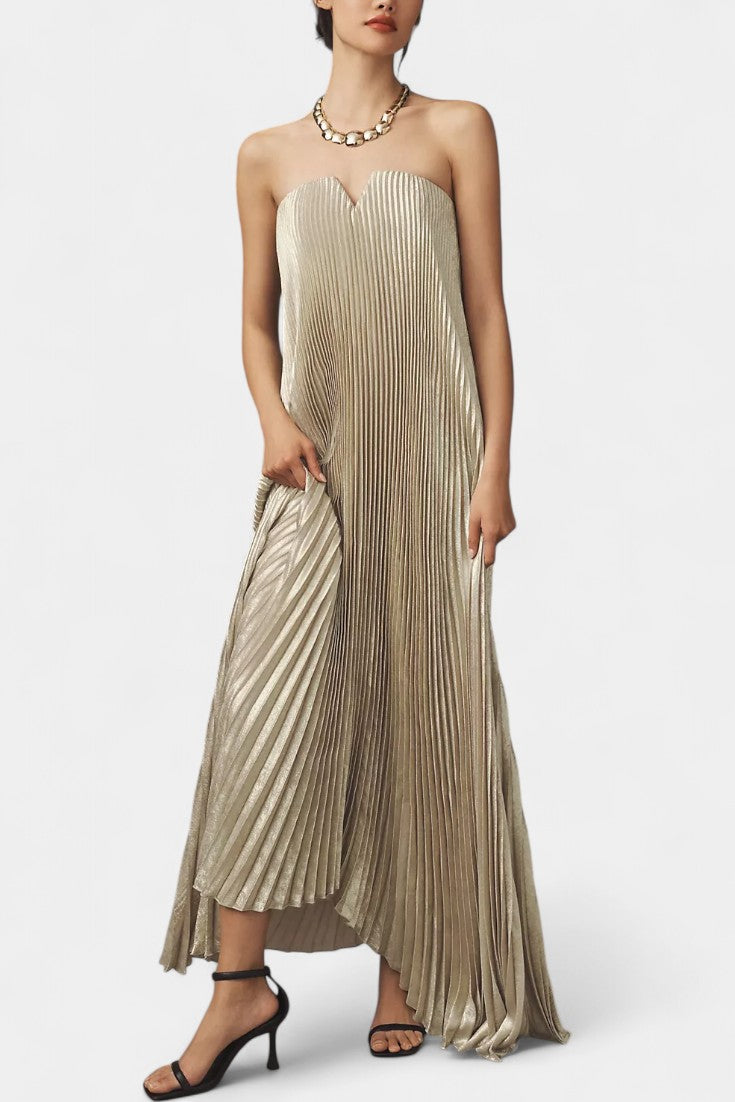 Andreia Sleeveless A-Line Dress with Pleats