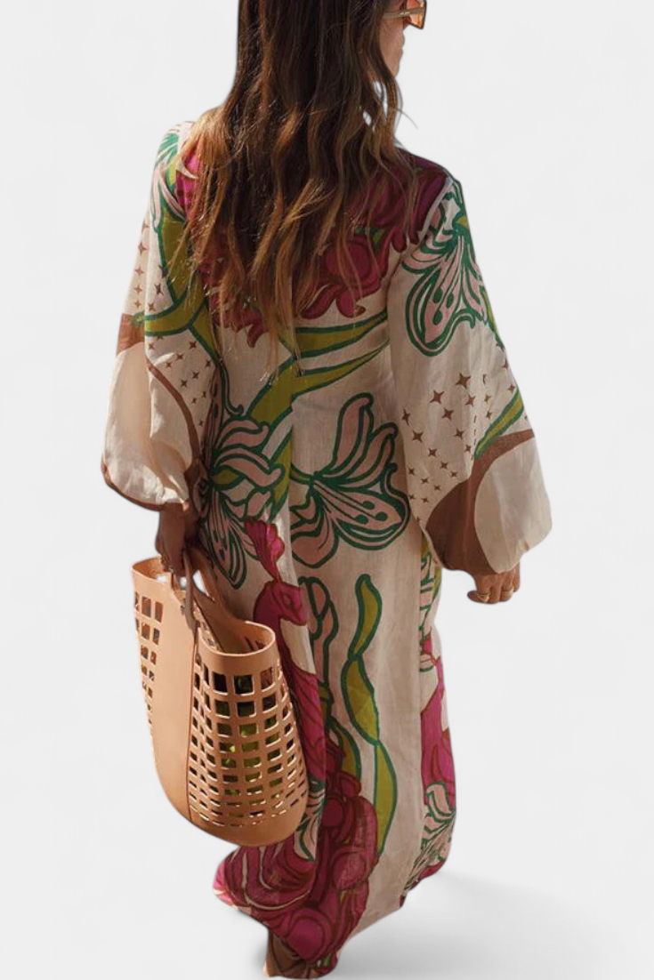Fana Floral Wrap Dress with Bow Waist