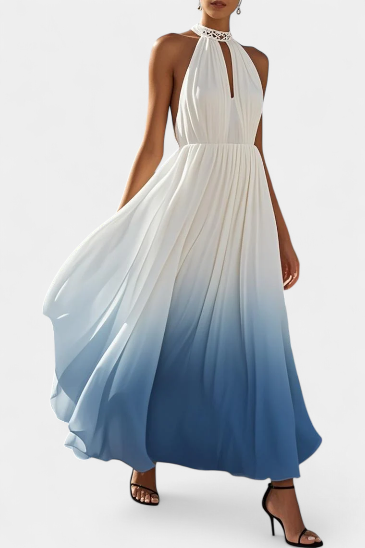 Starla Pleated Halter Dress with Pearl Details