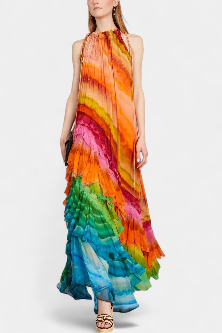 Tori Colorful Print Ruffle Dress
