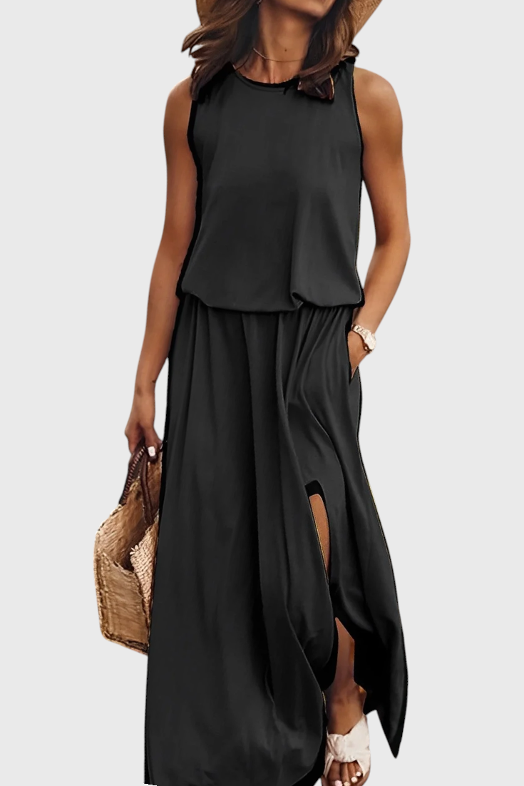 Dianne Sleeveless Side Slit Loose Fit Dress