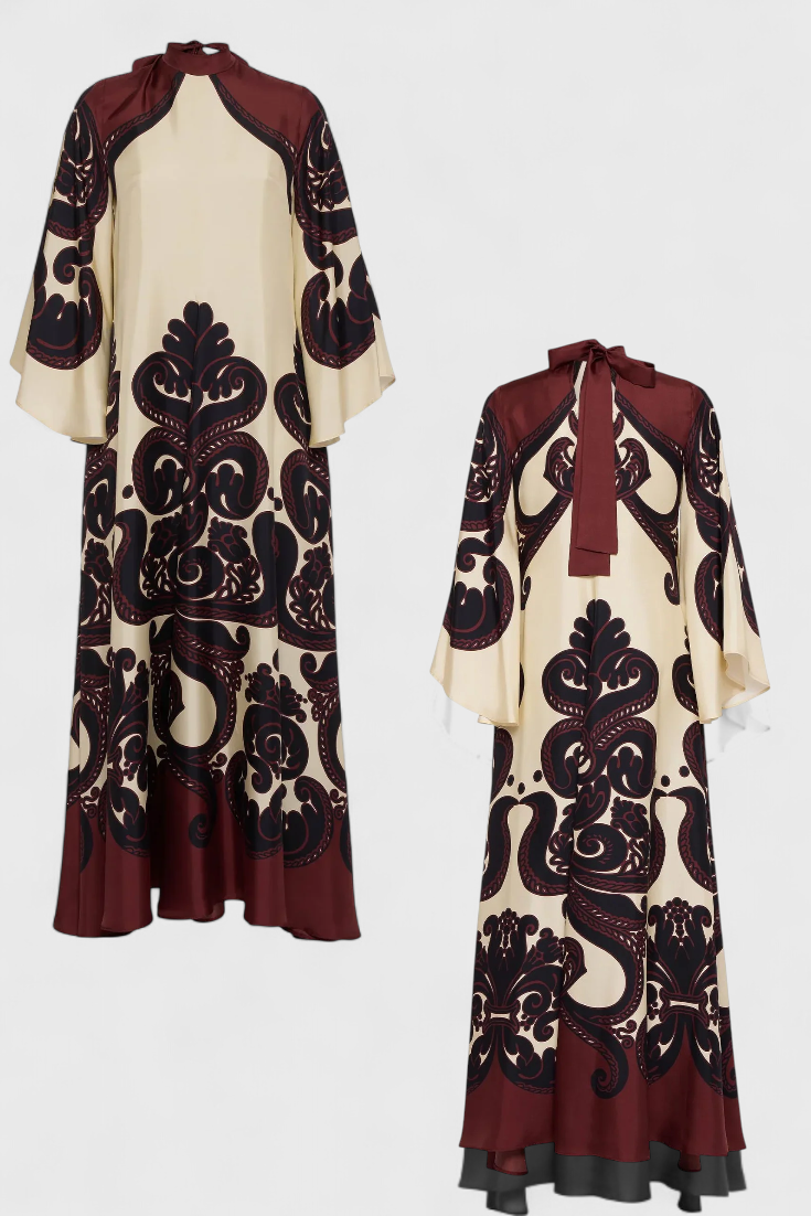 Maritza Dress with Grenadilla Print and High Neck