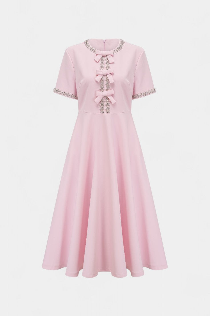 Linda A-line Midi Dress with Crystal Belt