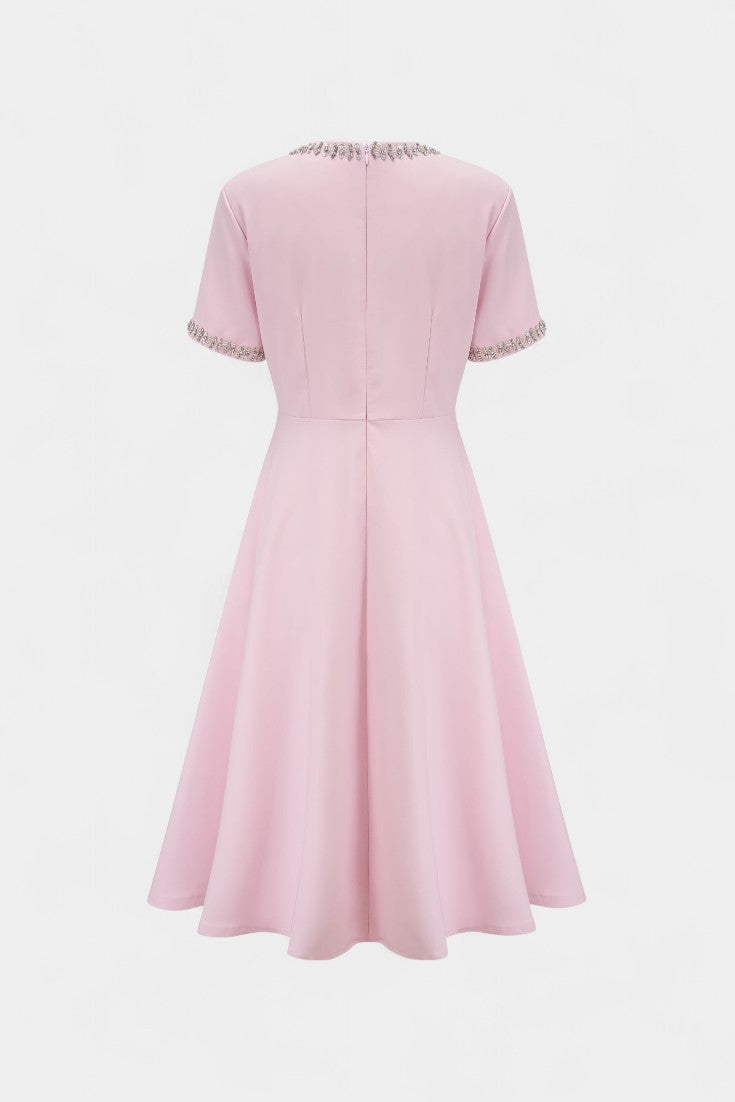 Linda A-line Midi Dress with Crystal Belt