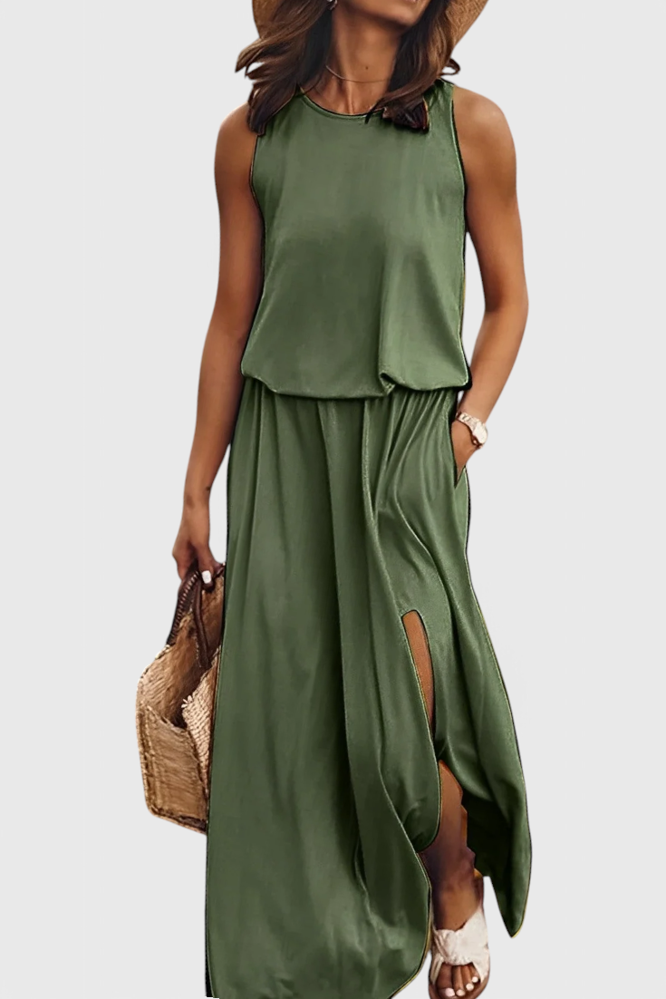 Dianne Sleeveless Side Slit Loose Fit Dress
