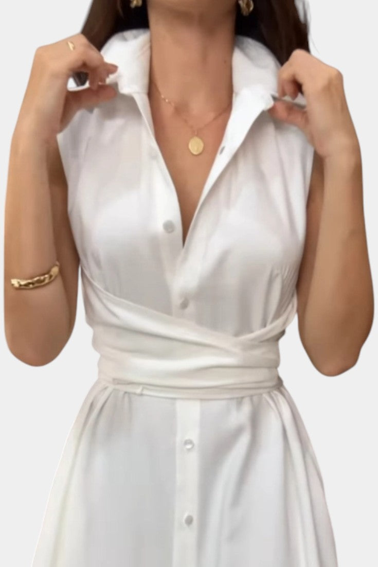Meryl Button-Down Shirt Dress with Adjustable Belt