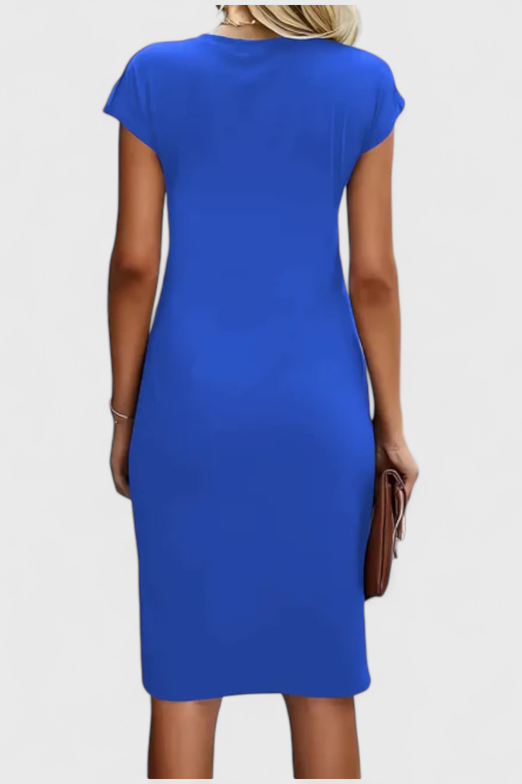 Katrina Classic Round Neck Midi Dress with Draped Detail