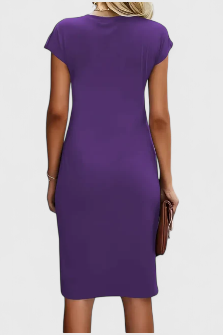 Katrina Classic Round Neck Midi Dress with Draped Detail