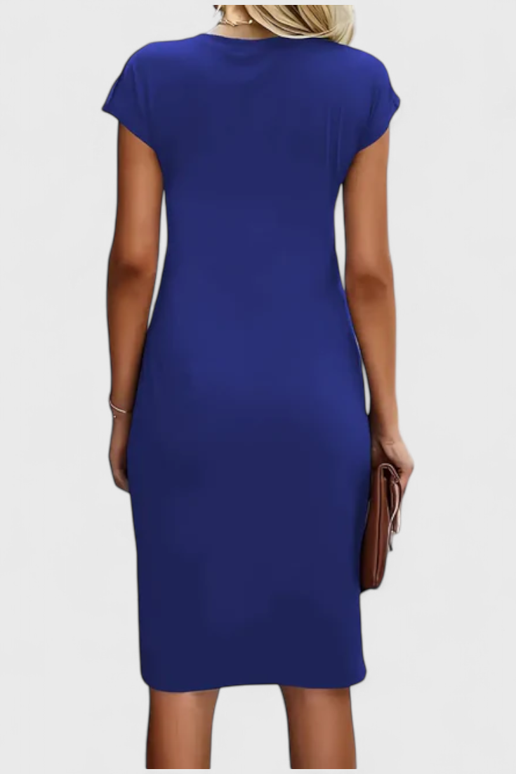 Katrina Classic Round Neck Midi Dress with Draped Detail