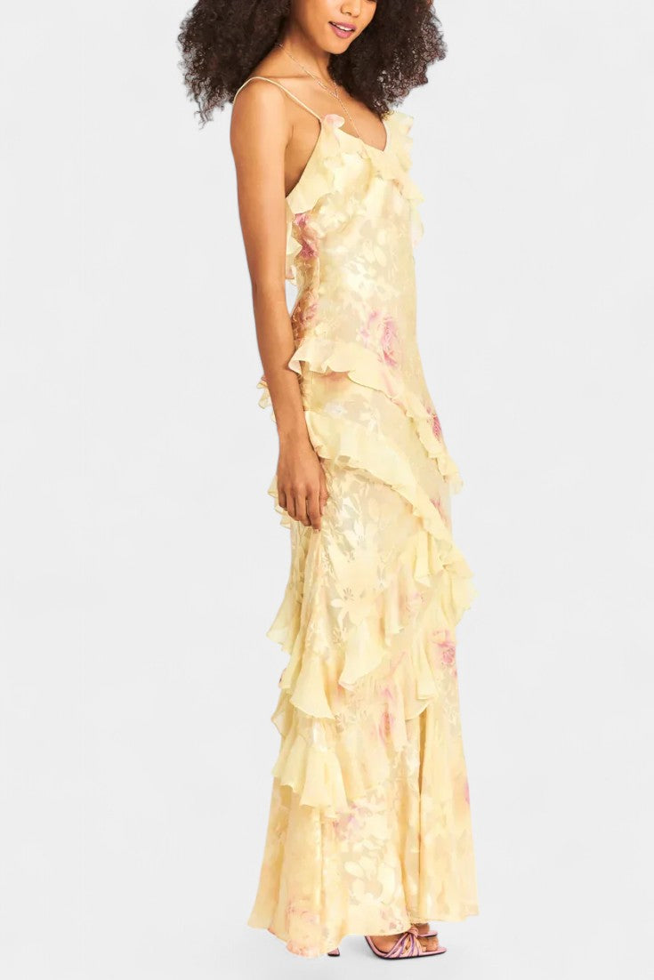 Fawn Maxi Dress with Floral Ruffles