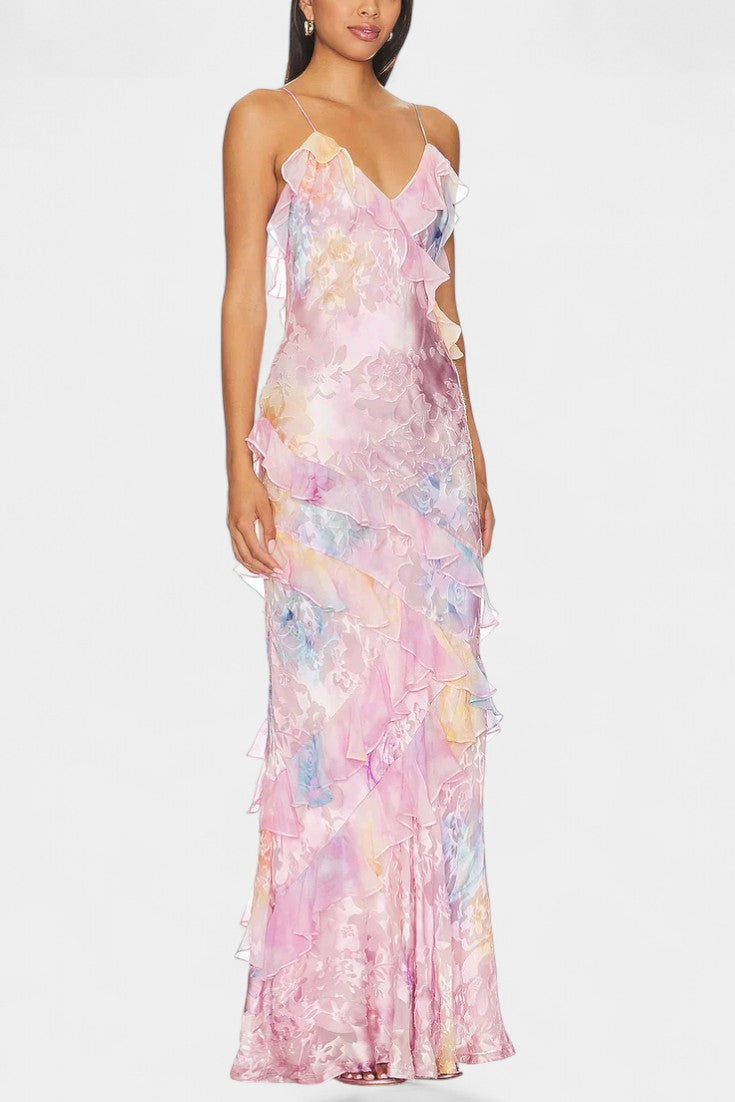 Fawn Maxi Dress with Floral Ruffles