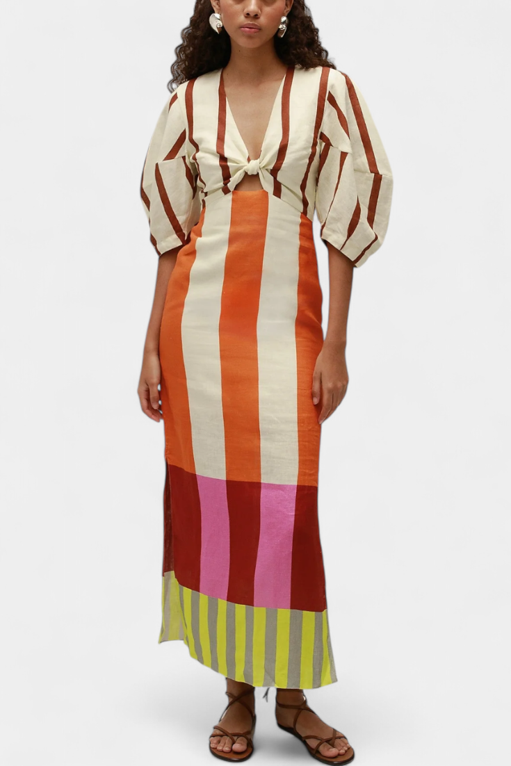 Alison Soft Dress with Front Neckline and Puff Sleeves