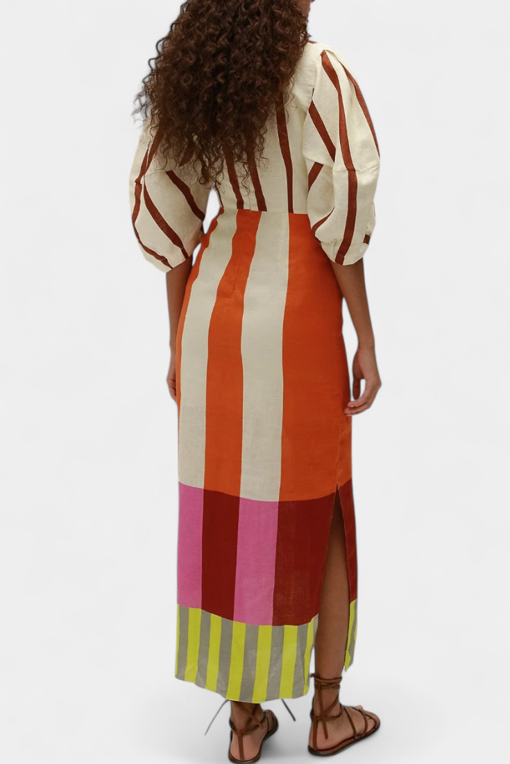 Alison Soft Dress with Front Neckline and Puff Sleeves