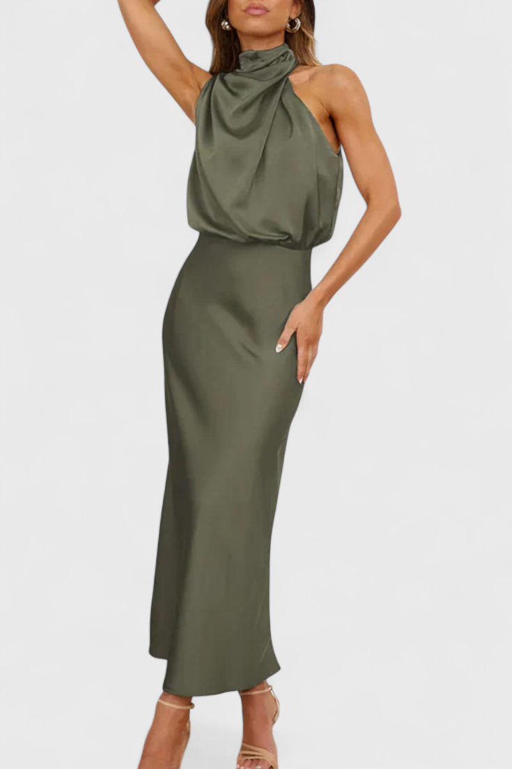Rina Elegant Halter Neck Draped Dress