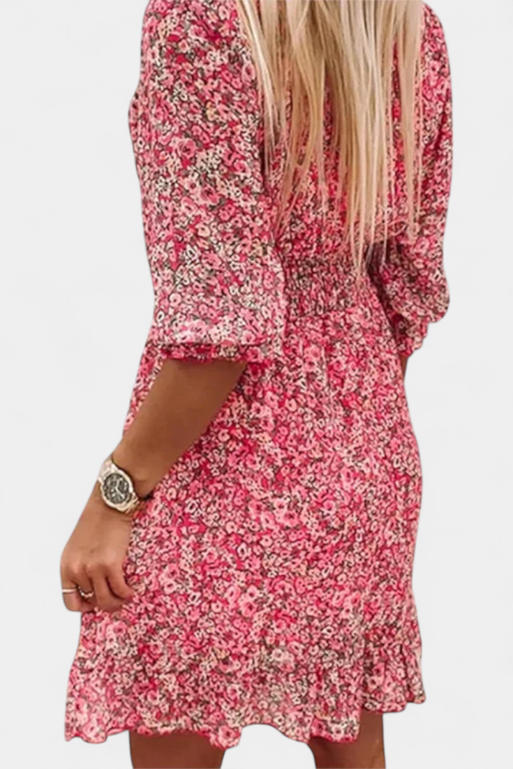 Benicia Floral Dress with Puff Sleeves and Fun Hem