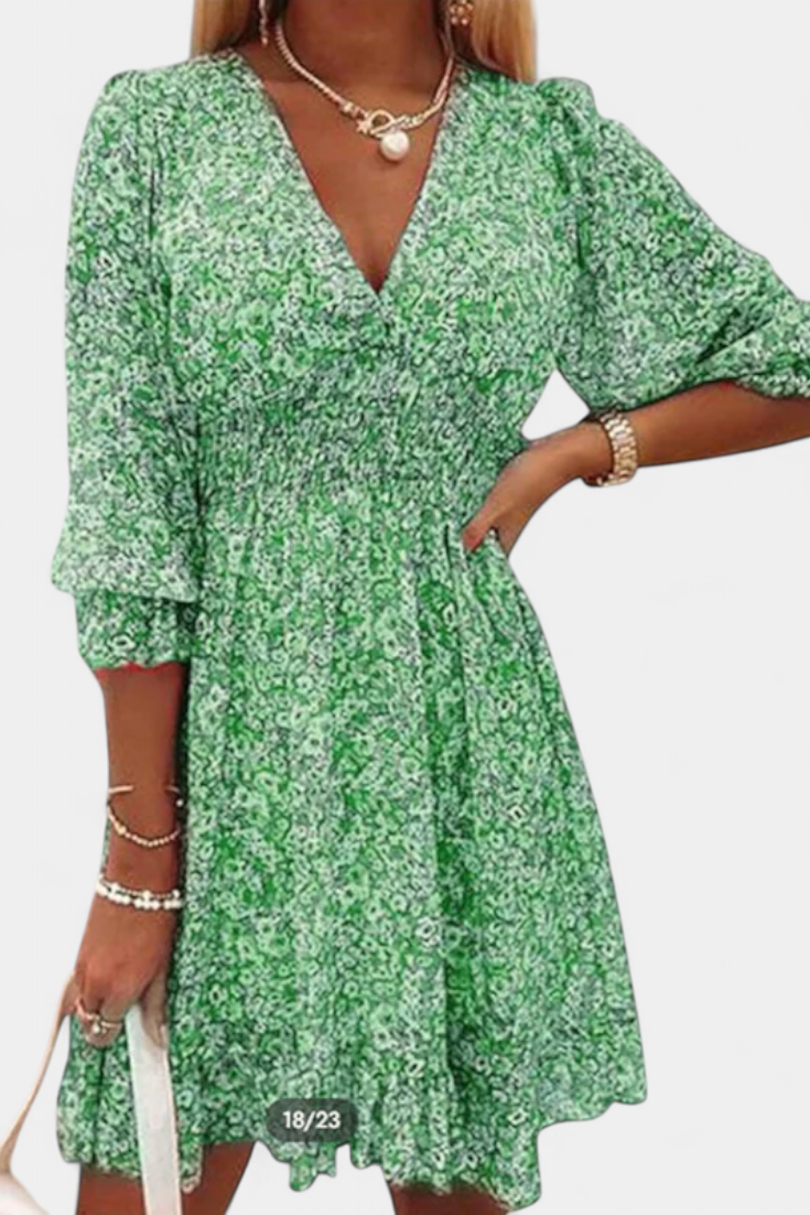 Benicia Floral Dress with Puff Sleeves and Fun Hem