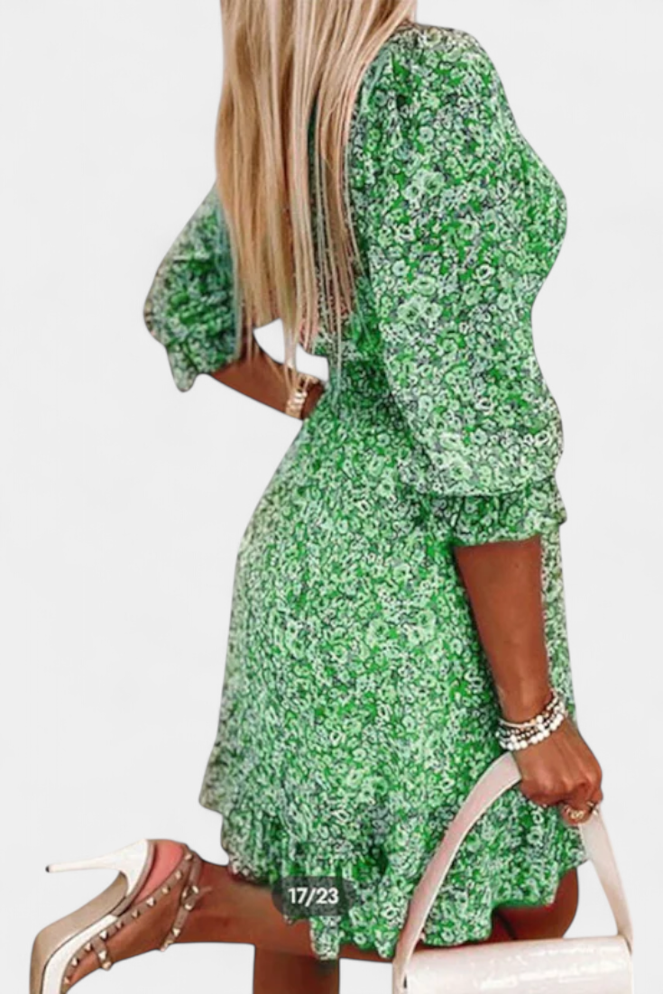 Benicia Floral Dress with Puff Sleeves and Fun Hem