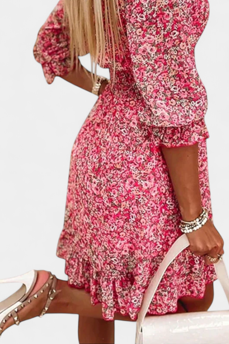 Benicia Floral Dress with Puff Sleeves and Fun Hem