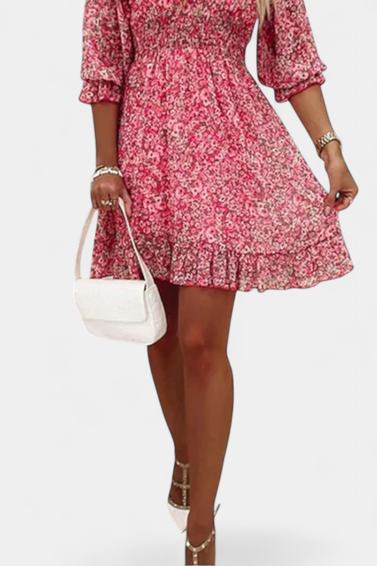 Benicia Floral Dress with Puff Sleeves and Fun Hem