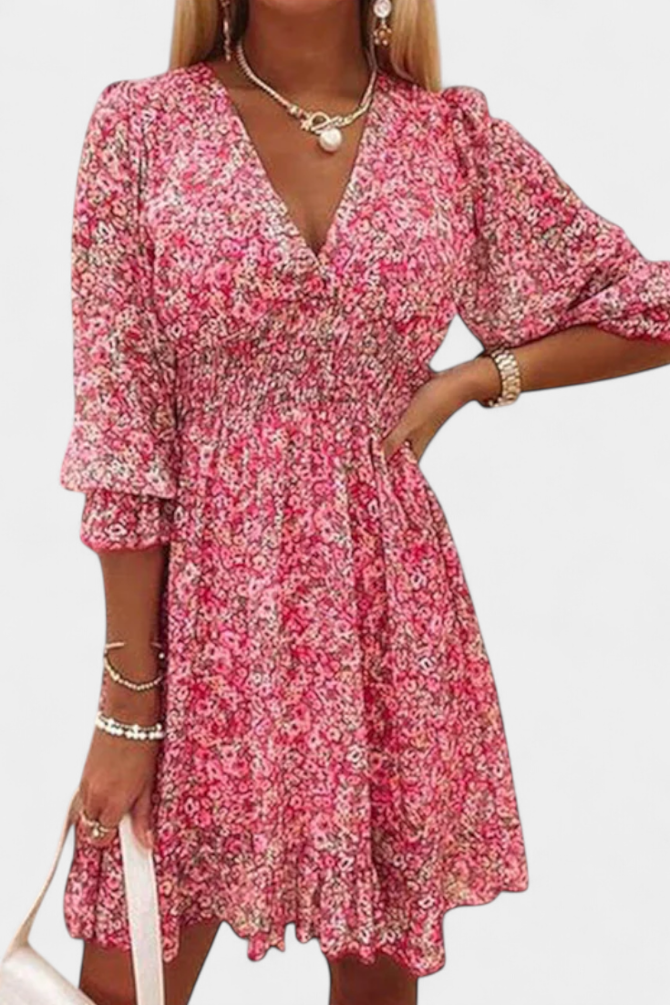 Benicia Floral Dress with Puff Sleeves and Fun Hem