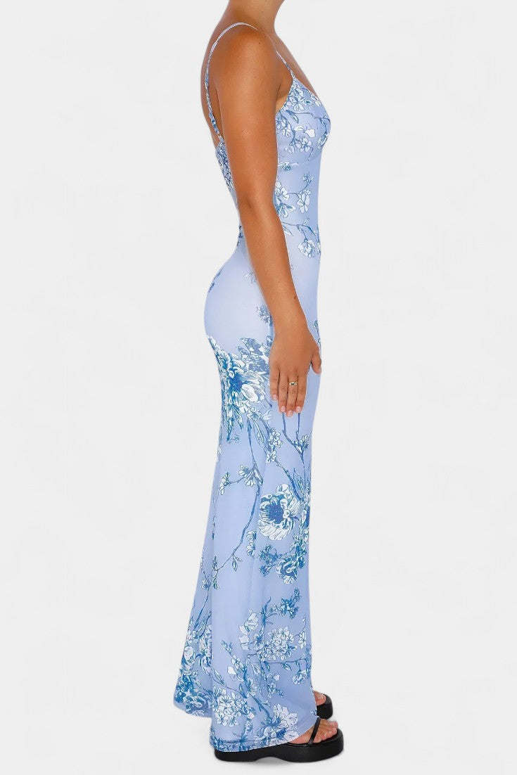 Iris Blue Dress with Floral Lace