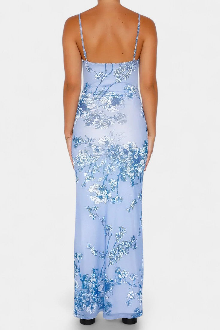 Iris Blue Dress with Floral Lace