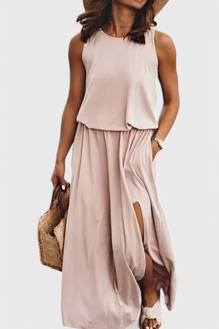 Dianne Sleeveless Side Slit Loose Fit Dress