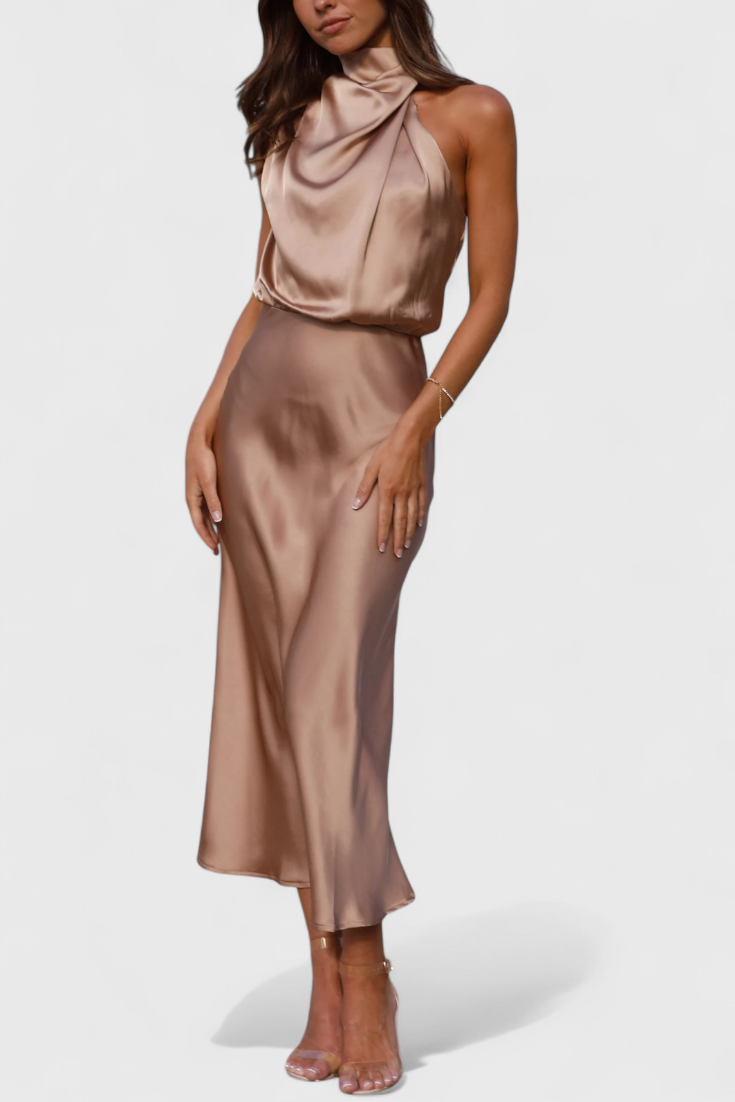 Rina Elegant Halter Neck Draped Dress