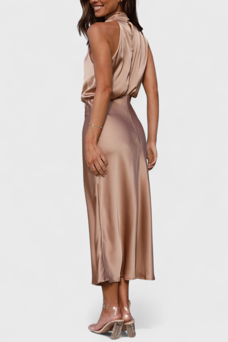 Rina Elegant Halter Neck Draped Dress