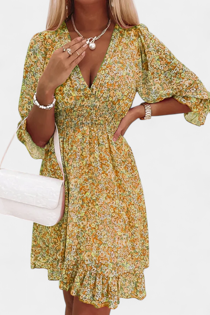 Benicia Floral Dress with Puff Sleeves and Fun Hem