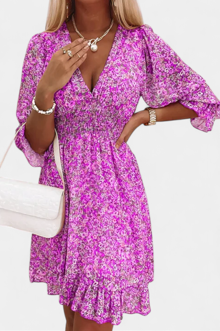 Benicia Floral Dress with Puff Sleeves and Fun Hem