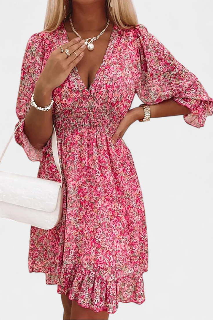 Benicia Floral Dress with Puff Sleeves and Fun Hem