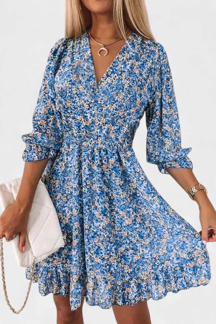 Benicia Floral Dress with Puff Sleeves and Fun Hem