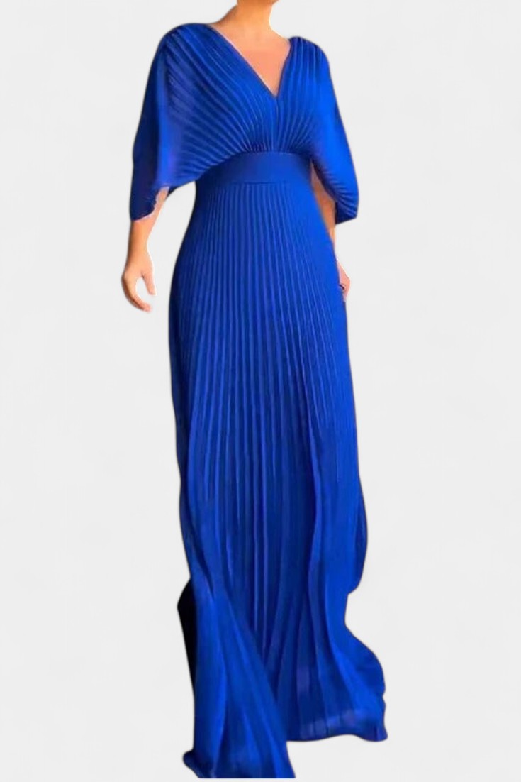 Anita Midi Dress with Pleats and V-Neckline