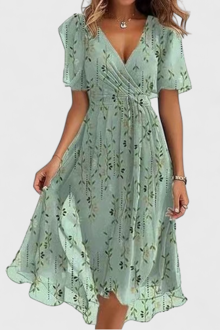 Carene Midi Dress with V-Neckline