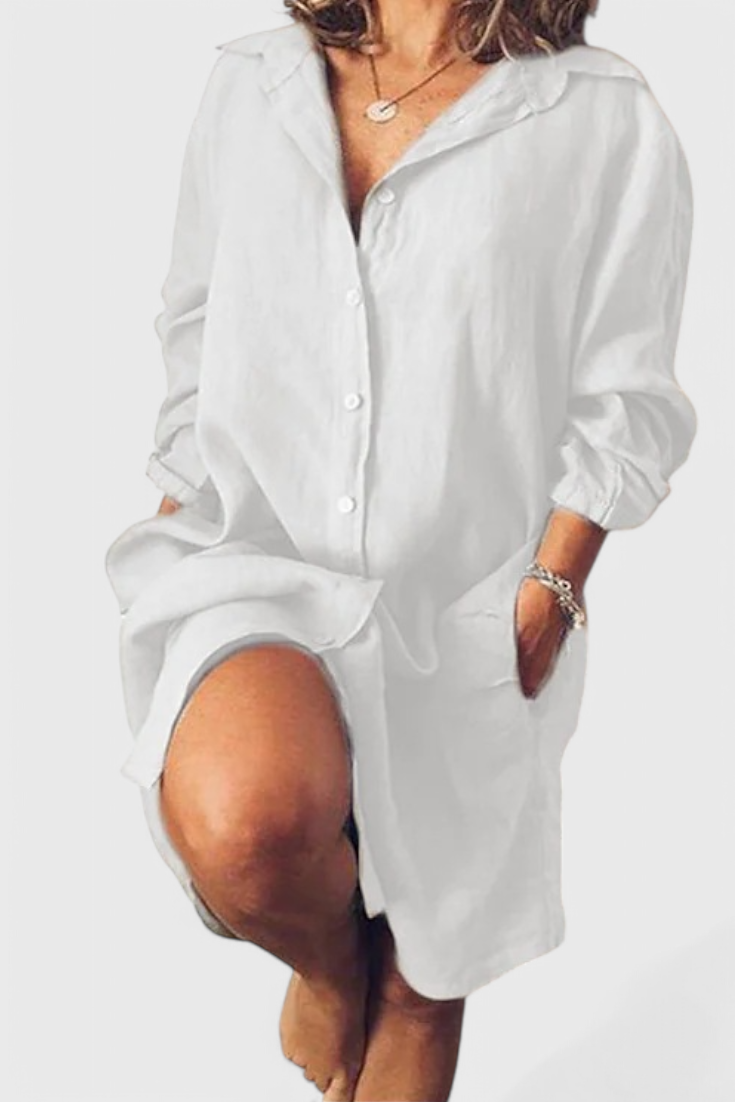Marlene Longline Linen Shirt Dress