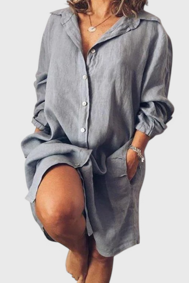 Marlene Longline Linen Shirt Dress