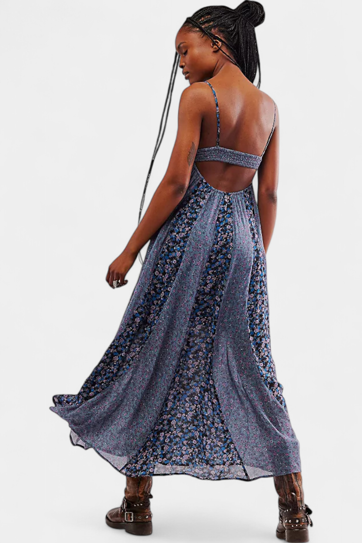 Lexa Chiffon Floral Boho Dress with Open Back