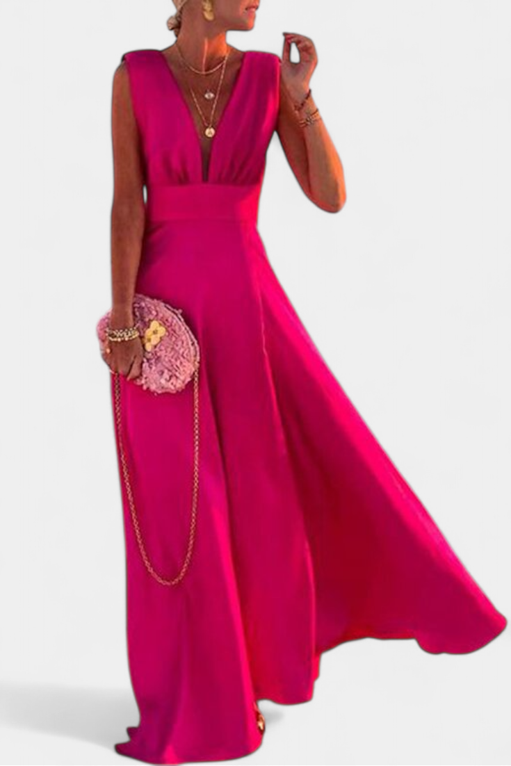 Salma A-line Dress with Minimalist Print and V-Neckline